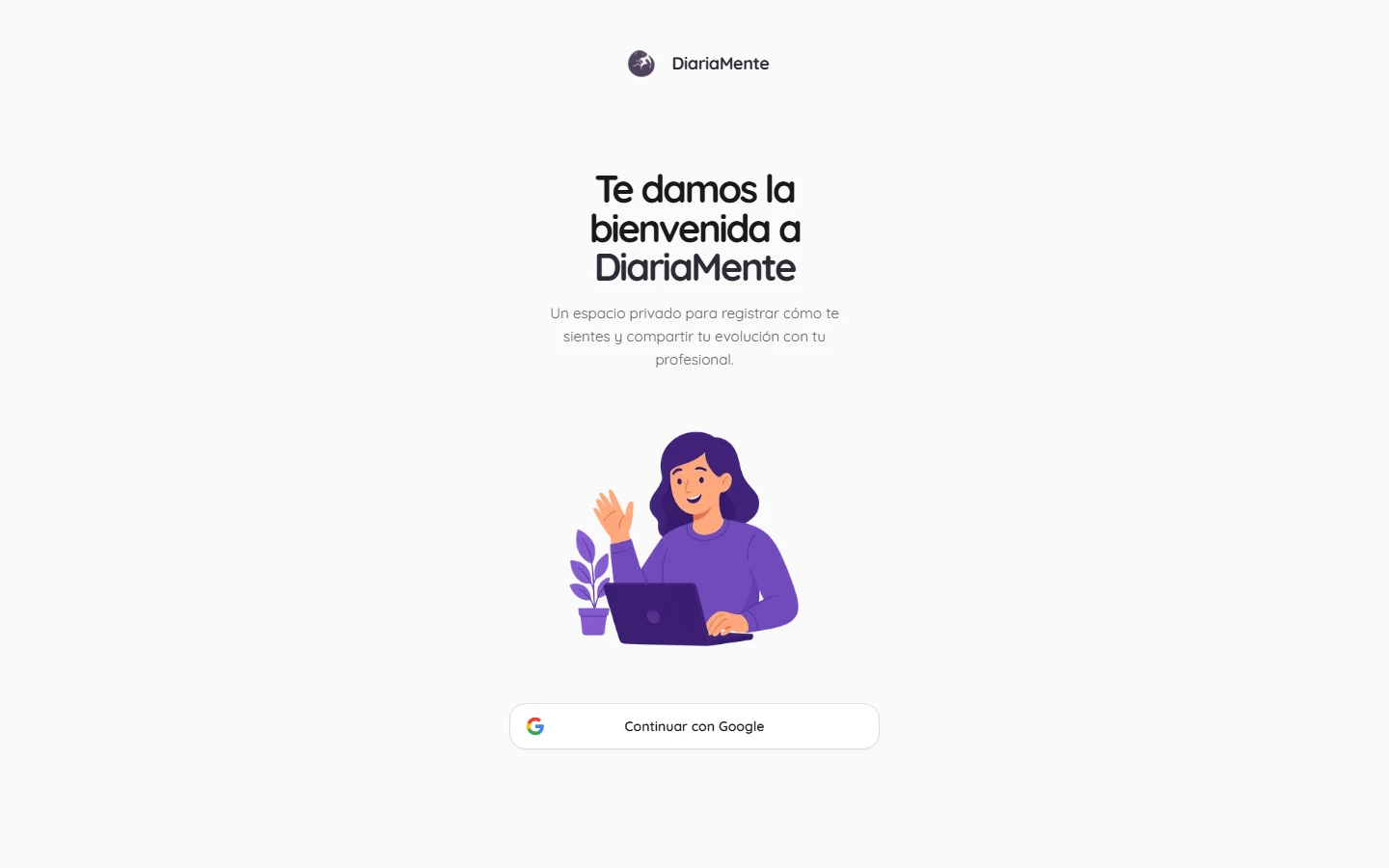 Pantalla de bienvenida de la aplicación multiplataforma Diariamente